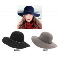 Hats – 12 PCS Wool Felt Big Brim Hats w/ a Rhinestone Chain Band - HT-FW-1